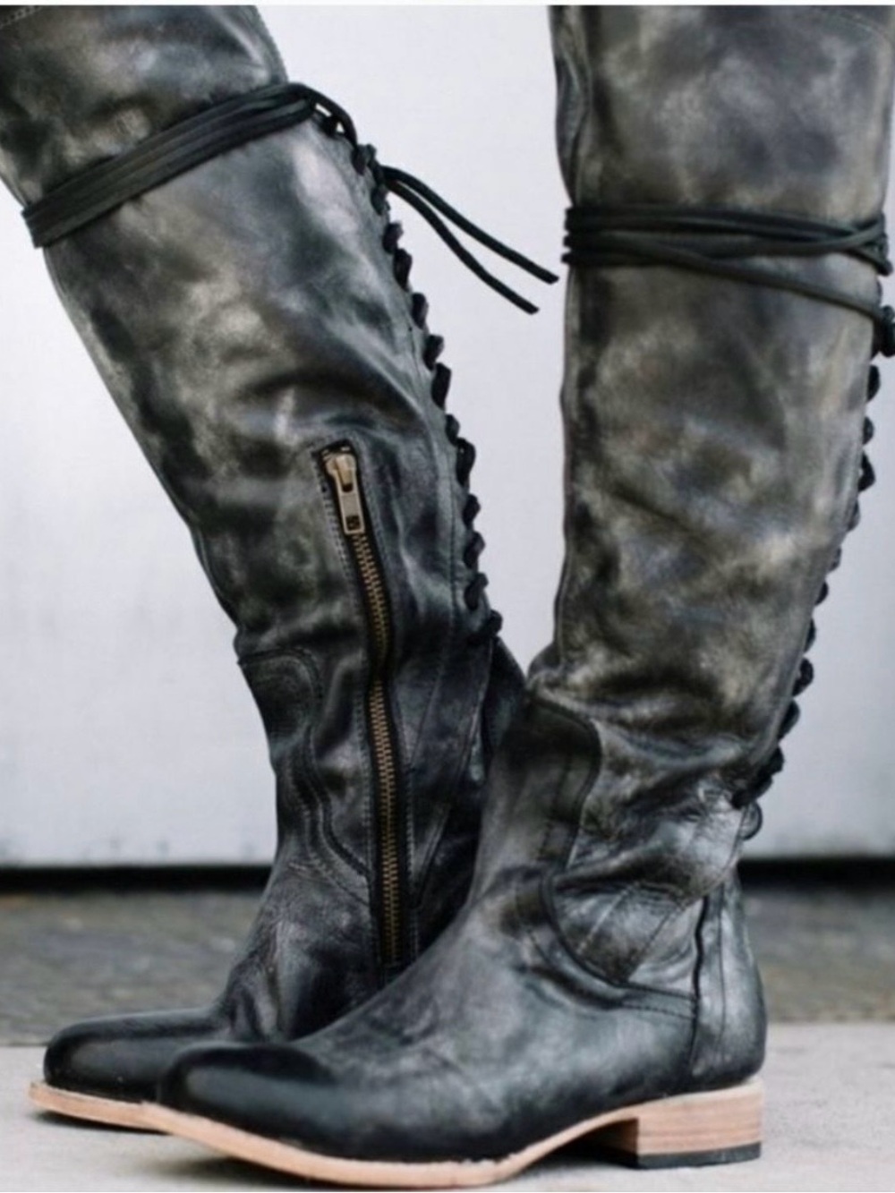 Freebird Stag Boots Black Gray Lace Up Tall Distressed
